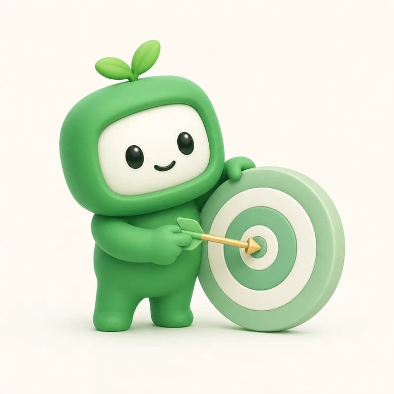 Mascot standing proudly beside a bullseye target with a gold arrow in the center