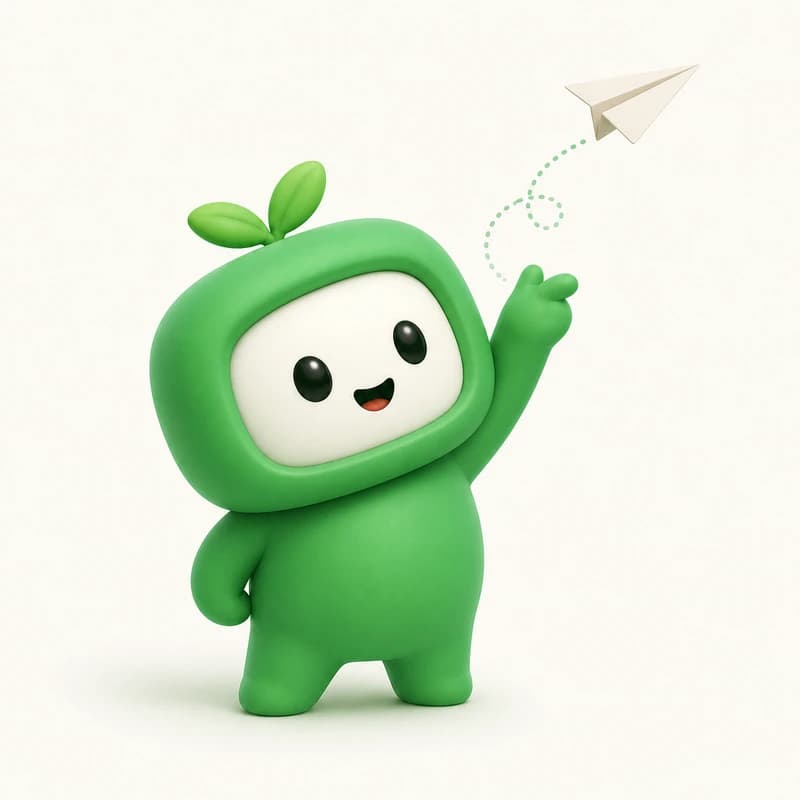 Mascot launching a small cream paper plane