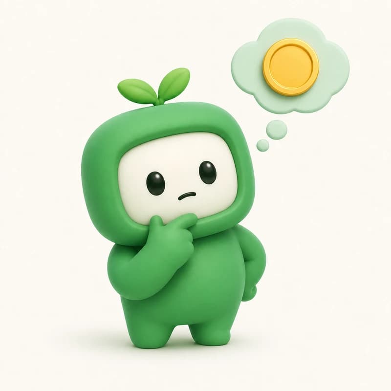 Mascot thinking hard with a hand on its chin