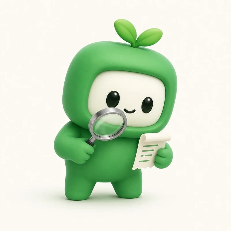 Mascot inspecting a receipt through a magnifying glass