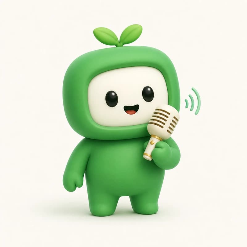 Mascot speaking into a cream retro microphone